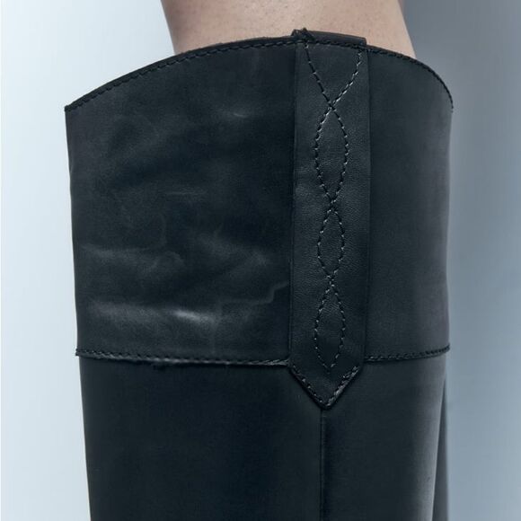 ZARA LEATHER COWBOY BOOTS NEW - Picture 8 of 11